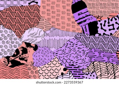 Abstract black strokes, Hand sketched Vector Pattern. Retro abstract pattern in geometric style. Abstract multicolored geometric pattern.	