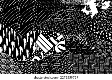 Abstract black strokes, Hand sketched Vector Pattern. Retro abstract pattern in geometric style. Abstract multicolored geometric pattern.	
