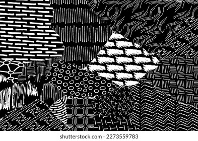 Abstract black strokes, Hand sketched Vector Pattern. Retro abstract pattern in geometric style. Abstract multicolored geometric pattern.	
