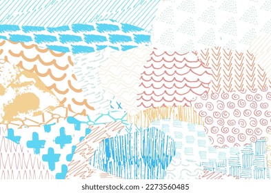 Abstract black strokes, Hand sketched Vector Pattern. Retro abstract pattern in geometric style. Abstract multicolored geometric pattern.	
