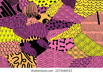 Abstract black strokes, Hand sketched Vector Pattern. Retro abstract pattern in geometric style. Abstract multicolored geometric pattern.	
