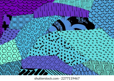 Abstract black strokes, Hand sketched Vector Pattern. Retro abstract pattern in geometric style. Abstract multicolored geometric pattern.	
