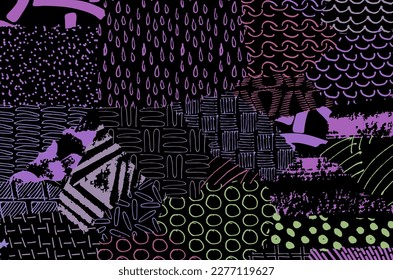 Abstract black strokes, Hand sketched Vector Pattern. Retro abstract pattern in geometric style. Abstract multicolored geometric pattern.	
