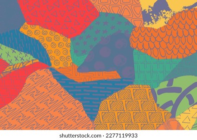 Abstract black strokes, Hand sketched Vector Pattern. Retro abstract pattern in geometric style. Abstract multicolored geometric pattern.	
