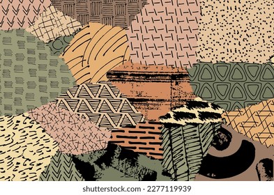 Abstract black strokes, Hand sketched Vector Pattern. Retro abstract pattern in geometric style. Abstract multicolored geometric pattern.	
