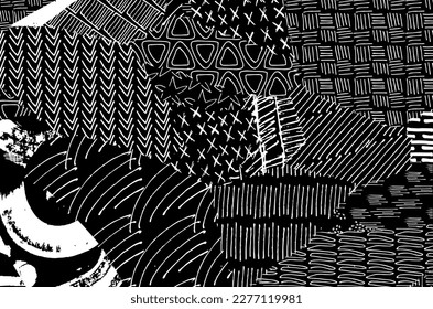 Abstract black strokes, Hand sketched Vector Pattern. Retro abstract pattern in geometric style. Abstract multicolored geometric pattern.	
