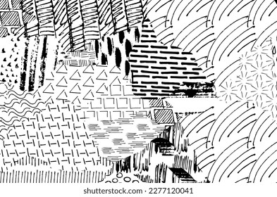 Abstract black strokes, Hand sketched Vector Pattern. Retro abstract pattern in geometric style. Abstract multicolored geometric pattern.	
