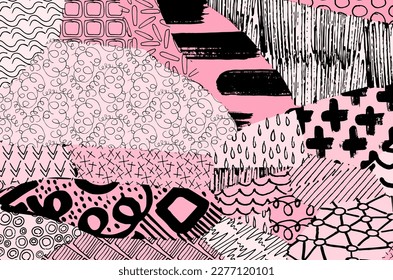 Abstract black strokes, Hand sketched Vector Pattern. Retro abstract pattern in geometric style. Abstract multicolored geometric pattern.	
