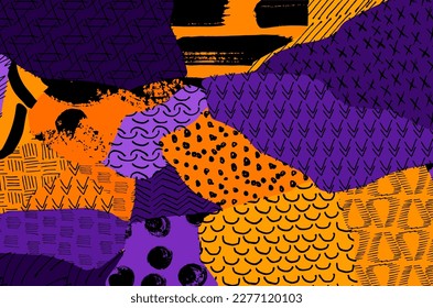 Abstract black strokes, Hand sketched Vector Pattern. Retro abstract pattern in geometric style. Abstract multicolored geometric pattern.	
