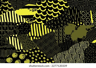 Abstract black strokes, Hand sketched Vector Pattern. Retro abstract pattern in geometric style. Abstract multicolored geometric pattern.	

