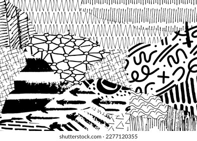 Abstract black strokes, Hand sketched Vector Pattern. Retro abstract pattern in geometric style. Abstract multicolored geometric pattern.	
