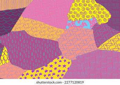 Abstract black strokes, Hand sketched Vector Pattern. Retro abstract pattern in geometric style. Abstract multicolored geometric pattern.	
