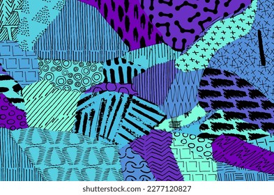 Abstract black strokes, Hand sketched Vector Pattern. Retro abstract pattern in geometric style. Abstract multicolored geometric pattern.	
