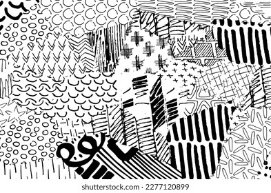 Abstract black strokes, Hand sketched Vector Pattern. Retro abstract pattern in geometric style. Abstract multicolored geometric pattern.	
