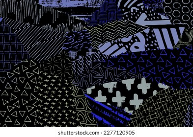 Abstract black strokes, Hand sketched Vector Pattern. Retro abstract pattern in geometric style. Abstract multicolored geometric pattern.	
