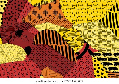 Abstract black strokes, Hand sketched Vector Pattern. Retro abstract pattern in geometric style. Abstract multicolored geometric pattern.	
