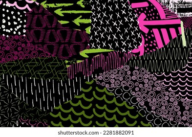 Abstract black strokes, Hand sketched Vector Pattern. Retro abstract pattern in geometric style. Abstract multicolored geometric pattern.	
