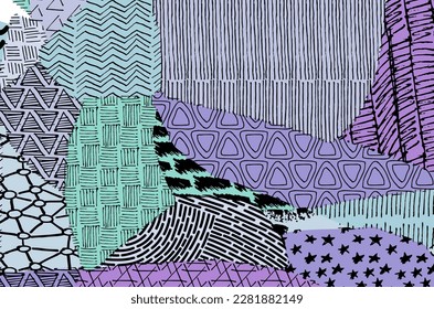 Abstract black strokes, Hand sketched Vector Pattern. Retro abstract pattern in geometric style. Abstract multicolored geometric pattern.	
