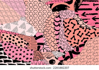 Abstract black strokes, Hand sketched Vector Pattern. Retro abstract pattern in geometric style. Abstract multicolored geometric pattern.	
