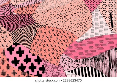 Abstract black strokes, Hand sketched Vector Pattern. Retro abstract pattern in geometric style. Abstract multicolored geometric pattern.	
