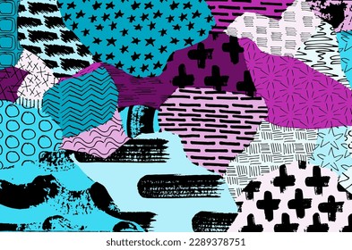 Abstract black strokes, Hand sketched Vector Pattern. Retro abstract pattern in geometric style. Abstract multicolored geometric pattern.	
