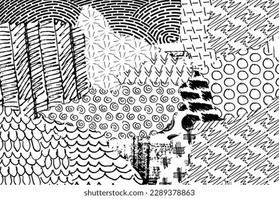 Abstract black strokes, Hand sketched Vector Pattern. Retro abstract pattern in geometric style. Abstract multicolored geometric pattern.	
