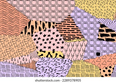 Abstract black strokes, Hand sketched Vector Pattern. Retro abstract pattern in geometric style. Abstract multicolored geometric pattern.	
