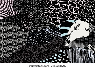 Abstract black strokes, Hand sketched Vector Pattern. Retro abstract pattern in geometric style. Abstract multicolored geometric pattern.	
