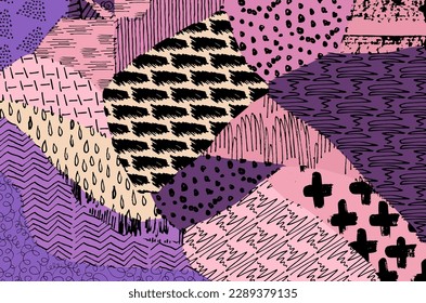 Abstract black strokes, Hand sketched Vector Pattern. Retro abstract pattern in geometric style. Abstract multicolored geometric pattern.	
