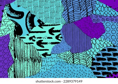 Abstract black strokes, Hand sketched Vector Pattern. Retro abstract pattern in geometric style. Abstract multicolored geometric pattern.	
