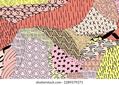 Abstract black strokes, Hand sketched Vector Pattern. Retro abstract pattern in geometric style. Abstract multicolored geometric pattern.	
