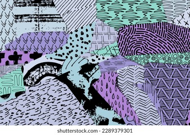 Abstract black strokes, Hand sketched Vector Pattern. Retro abstract pattern in geometric style. Abstract multicolored geometric pattern.	
