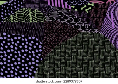 Abstract black strokes, Hand sketched Vector Pattern. Retro abstract pattern in geometric style. Abstract multicolored geometric pattern.	
