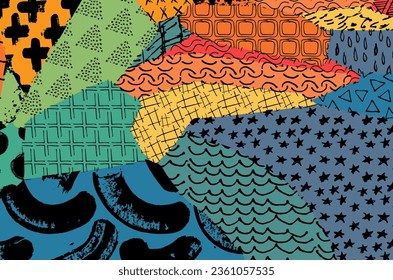 Abstract black strokes, Hand sketched Vector Pattern. Retro abstract pattern in geometric style. Abstract multicolored geometric pattern.	
