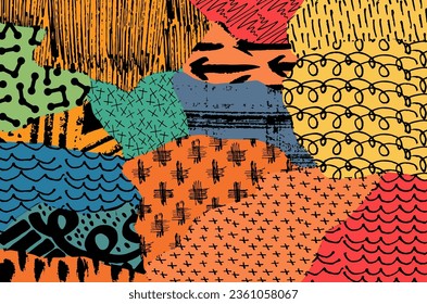 Abstract black strokes, Hand sketched Vector Pattern. Retro abstract pattern in geometric style. Abstract multicolored geometric pattern.	
