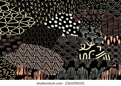 Abstract black strokes, Hand sketched Vector Pattern. Retro abstract pattern in geometric style. Abstract multicolored geometric pattern.	
