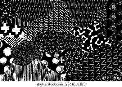 Abstract black strokes, Hand sketched Vector Pattern. Retro abstract pattern in geometric style. Abstract multicolored geometric pattern.	
