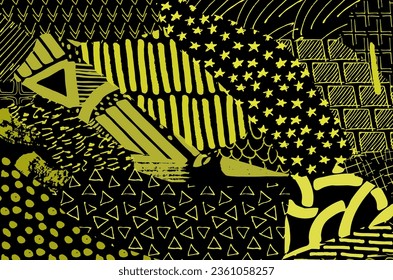 Abstract black strokes, Hand sketched Vector Pattern. Retro abstract pattern in geometric style. Abstract multicolored geometric pattern.	
