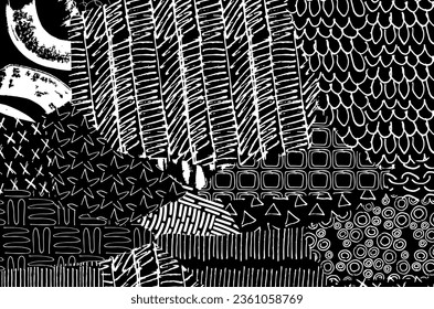Abstract black strokes, Hand sketched Vector Pattern. Retro abstract pattern in geometric style. Abstract multicolored geometric pattern.	
