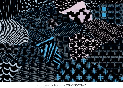 Abstract black strokes, Hand sketched Vector Pattern. Retro abstract pattern in geometric style. Abstract multicolored geometric pattern.	
