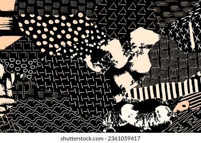 Abstract black strokes, Hand sketched Vector Pattern. Retro abstract pattern in geometric style. Abstract multicolored geometric pattern.	
