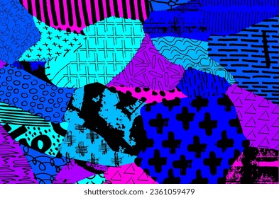 Abstract black strokes, Hand sketched Vector Pattern. Retro abstract pattern in geometric style. Abstract multicolored geometric pattern.	
