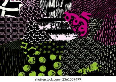 Abstract black strokes, Hand sketched Vector Pattern. Retro abstract pattern in geometric style. Abstract multicolored geometric pattern.	
