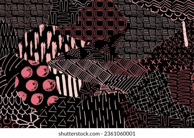 Abstract black strokes, Hand sketched Vector Pattern. Retro abstract pattern in geometric style. Abstract multicolored geometric pattern.	
