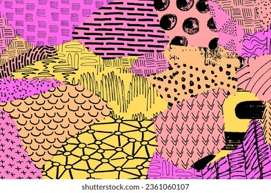 Abstract black strokes, Hand sketched Vector Pattern. Retro abstract pattern in geometric style. Abstract multicolored geometric pattern.	
