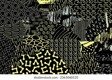 Abstract black strokes, Hand sketched Vector Pattern. Retro abstract pattern in geometric style. Abstract multicolored geometric pattern.	
