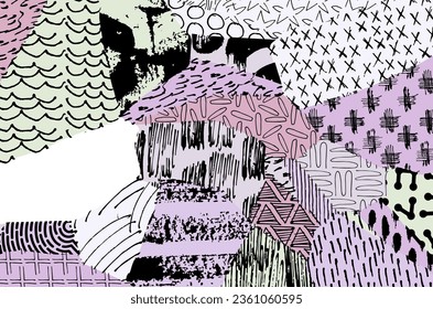 Abstract black strokes, Hand sketched Vector Pattern. Retro abstract pattern in geometric style. Abstract multicolored geometric pattern.	
