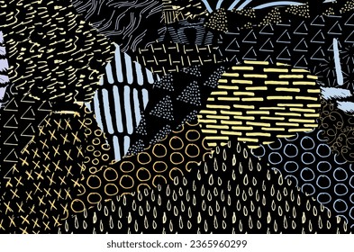 Abstract black strokes, Hand sketched Vector Pattern. Abstract background in geometric style. Abstract multicolored geometric pattern	

