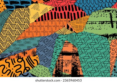 Abstract black strokes, Hand sketched Vector Pattern. Abstract background in geometric style. Abstract multicolored geometric pattern	
