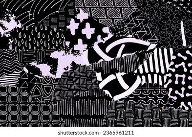 Abstract black strokes, Hand sketched Vector Pattern. Abstract background in geometric style. Abstract multicolored geometric pattern	

